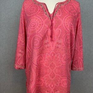 Avenue Boho Top Embroidery Detail Neck and Cuffs 100% Cotton Sz 14/16